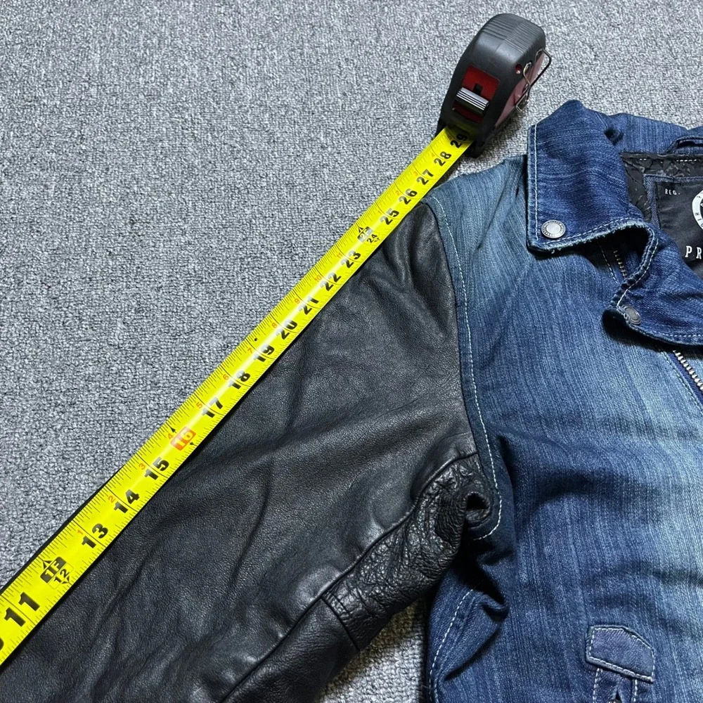 Protocol Motorcycle Jacket XL Blue Denim Black Leather Parish Nation Moto Biker‎